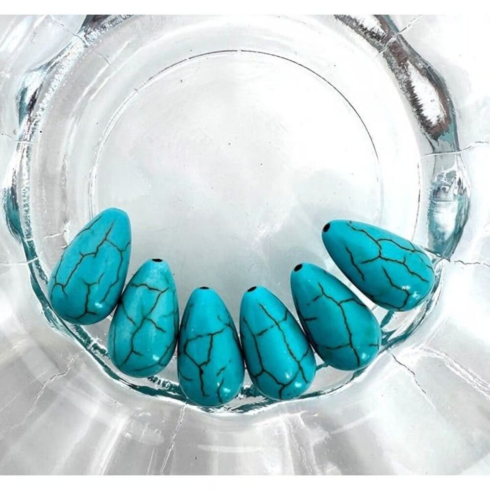 6pcs Beads for Jewelry #21893 Blue Jade Teardrop Beads